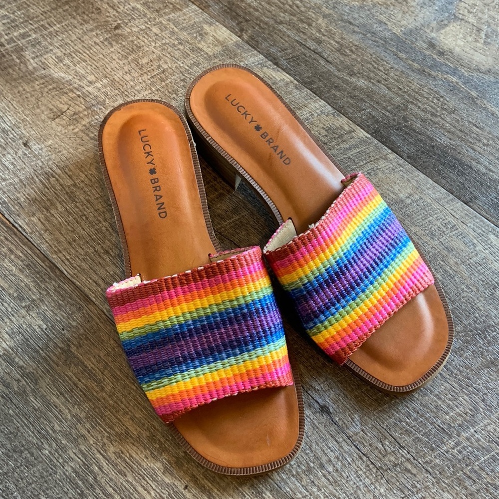 Lucky Brand Frijajana Stripe Slide Sandals‎ Rainbow